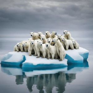 sixteen polar bears on an iceberg